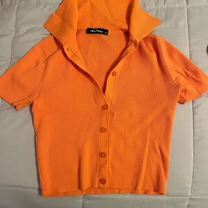Orange button up crop top